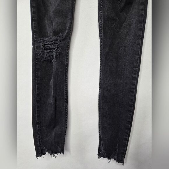 Free People Women's Distressed Black Stretch Jeans Zipper Fly Size 24R - Picture 4 of 9